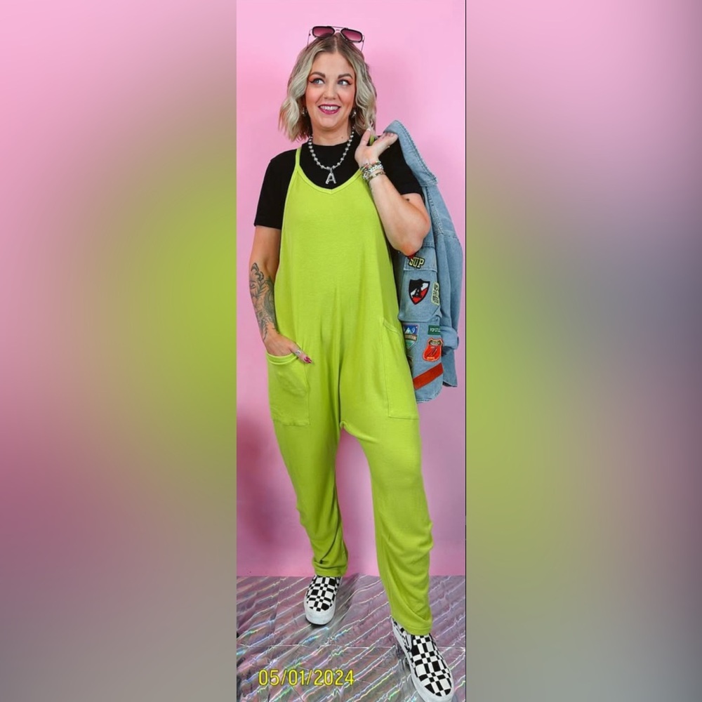 BUCKETLIST lime green ribbed knit romper